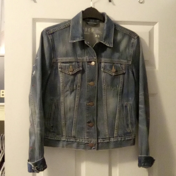 VINTAGE CUSTOM HAND PAINTED MULTICOLORED HEART GRAFFITI  BLUE DENIM JACKET XS - Picture 4 of 6